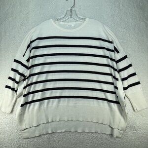 Mersea Amour Sweater White Navy Stripe Red Hearts Elbows Patches EUC ONE SIZE